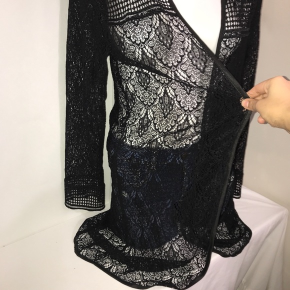 Passion Black Floral Net Nylon Open Maxi Cardigan - Picture 5 of 11